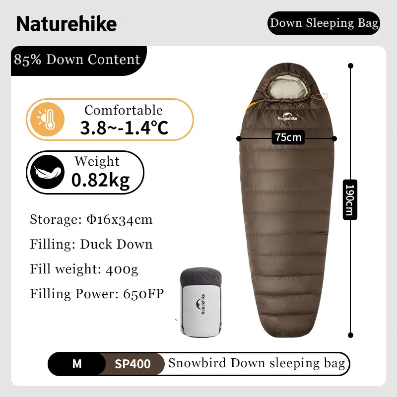 Naturehike-saco de dormir de plumón de pato Snowbird mejorado, 650FP, ultraligero, cálido, para 4 estaciones, para viajes al aire libre y senderismo