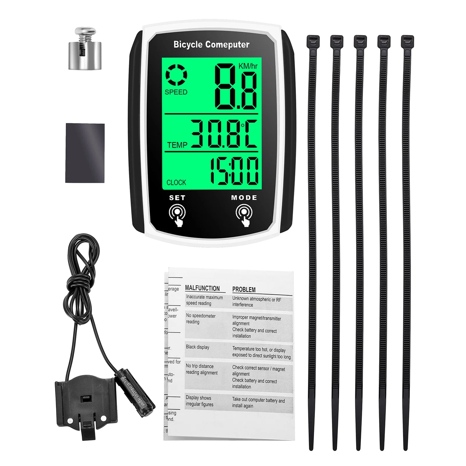 Velocímetro para bicicleta con cable, 19 funciones, velocímetro táctil para bicicleta, odómetro, ordenador para bicicleta resistente al agua con retroiluminación