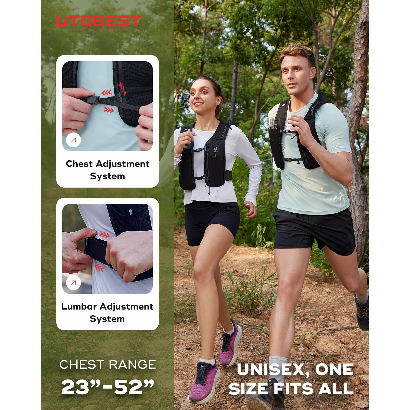 UTOBEST UTR113 Chaleco reflectante de hidratación para correr Soporte ajustable para teléfono para entrenamiento Ciclismo Correr de noche