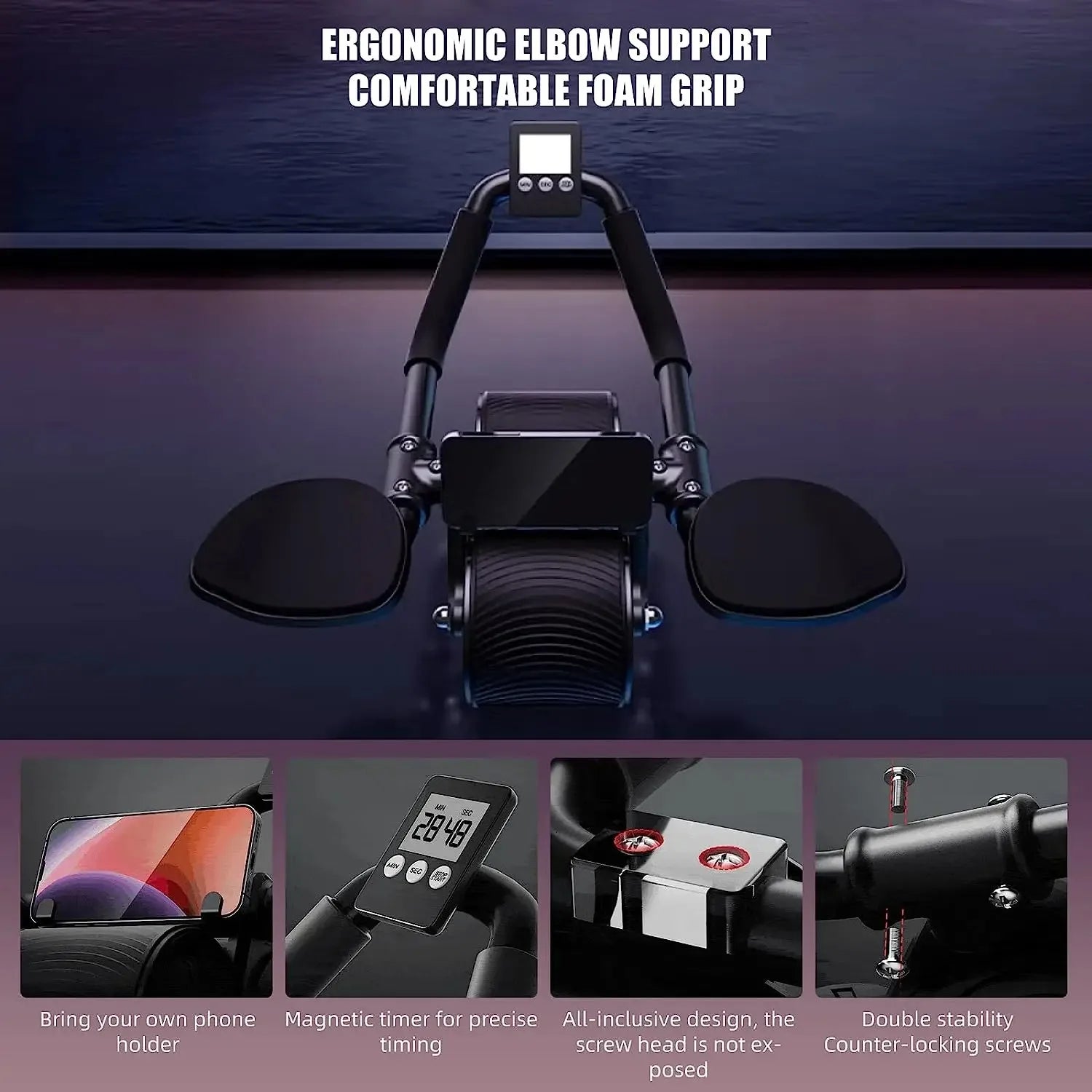 Soporte para codo, rueda Abdominal de rebote automático, entrenador de músculos abdominales con pantalla de mostrador, rueda de rodillo para ejercicio físico