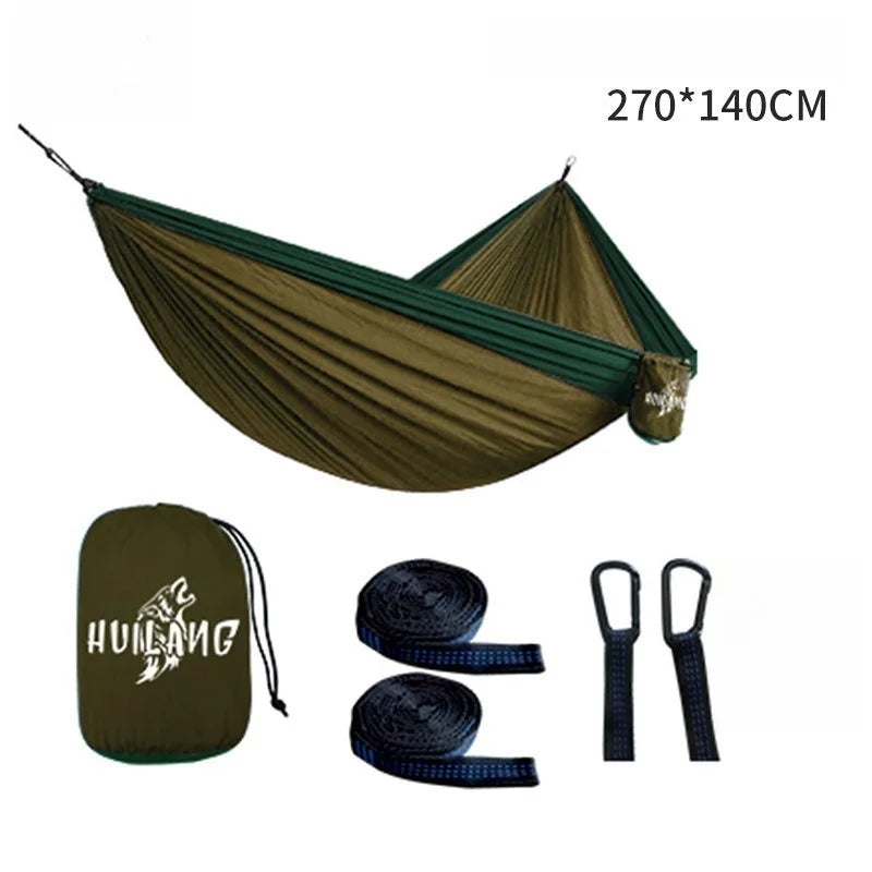 Hamacas portátiles de 270x140cm, tela de paracaídas de Color nailon, tamaño individual y doble, para acampar al aire libre, senderismo, jardín