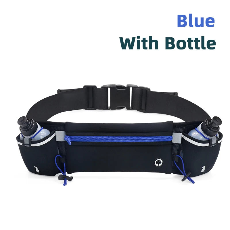 Riñonera para correr y rastreo de maratón para teléfono, botella de agua, riñonera deportiva para Fitness, cinturón para correr con dos bolsillos, riñonera para hombres y mujeres