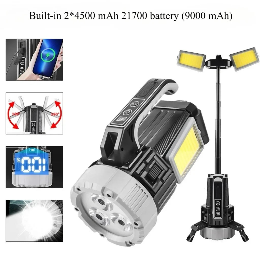Luz de trabajo de doble luz SQ-G18 3700LM |   Antorcha LED IPX4 de 9000 mAh con pantalla digital y 9 modos para camping, sitio de trabajo, emergencia