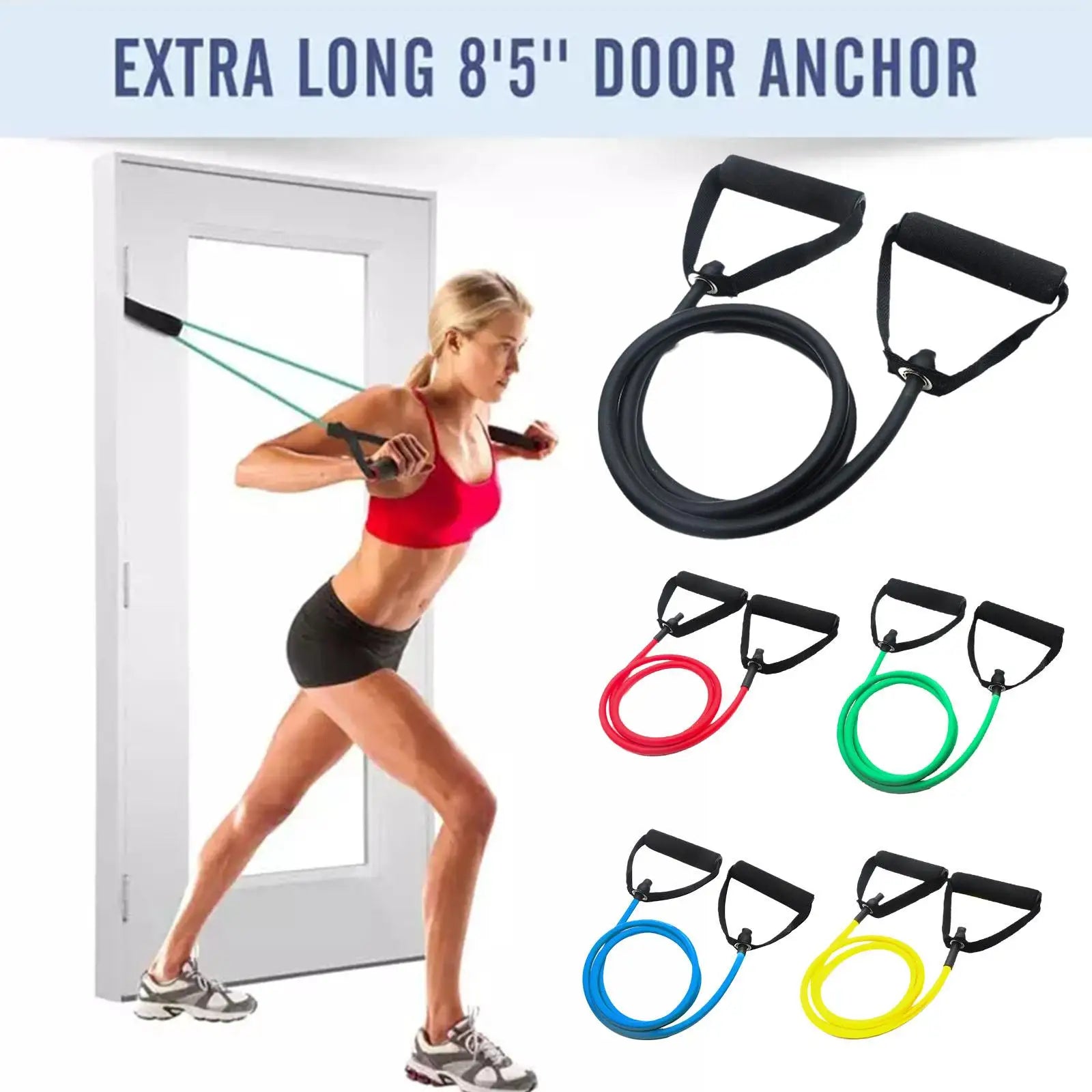 Bandas de resistencia de 5 niveles con asas para Yoga, cuerda de tracción elástica para ejercicio físico, banda de tubo para entrenamientos en casa, entrenamiento de fuerza D1z5