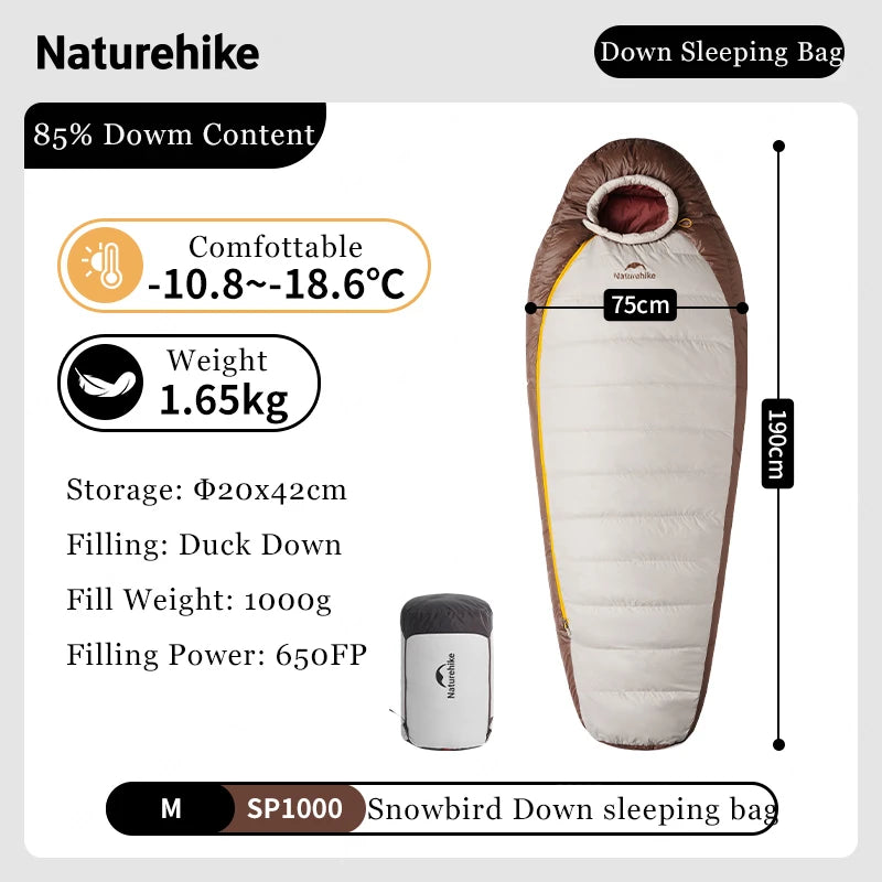 Naturehike-saco de dormir de plumón de pato Snowbird mejorado, 650FP, ultraligero, cálido, para 4 estaciones, para viajes al aire libre y senderismo
