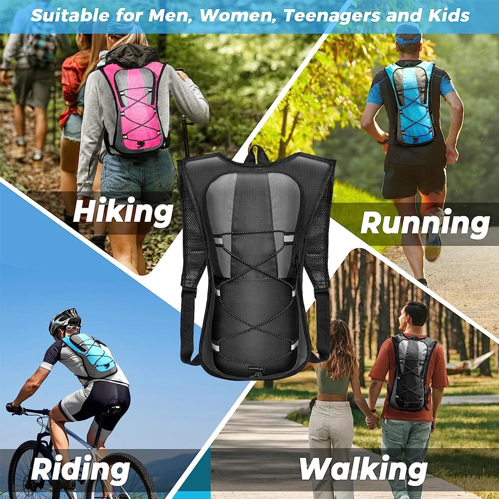 Paquete de hidratación, mochila de hidratación aislada o vejiga de agua y almacenamiento sin BPA de 2L, mochila de senderismo para correr, andar en bicicleta, acampar
