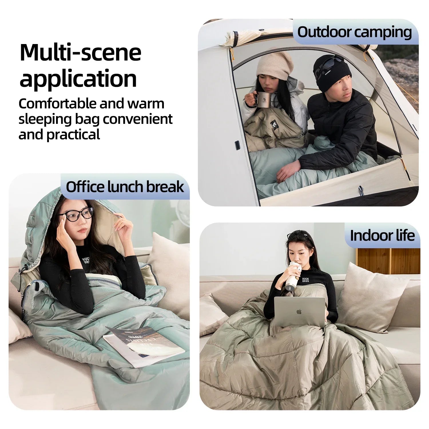 Saco de dormir Qunature para acampar al aire libre, colcha de empalme portátil cálida para el hogar resistente al frío para una sola persona, equipo de Camping
