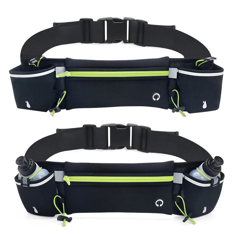 Riñonera para correr y rastreo de maratón para teléfono, botella de agua, riñonera deportiva para Fitness, cinturón para correr con dos bolsillos, riñonera para hombres y mujeres