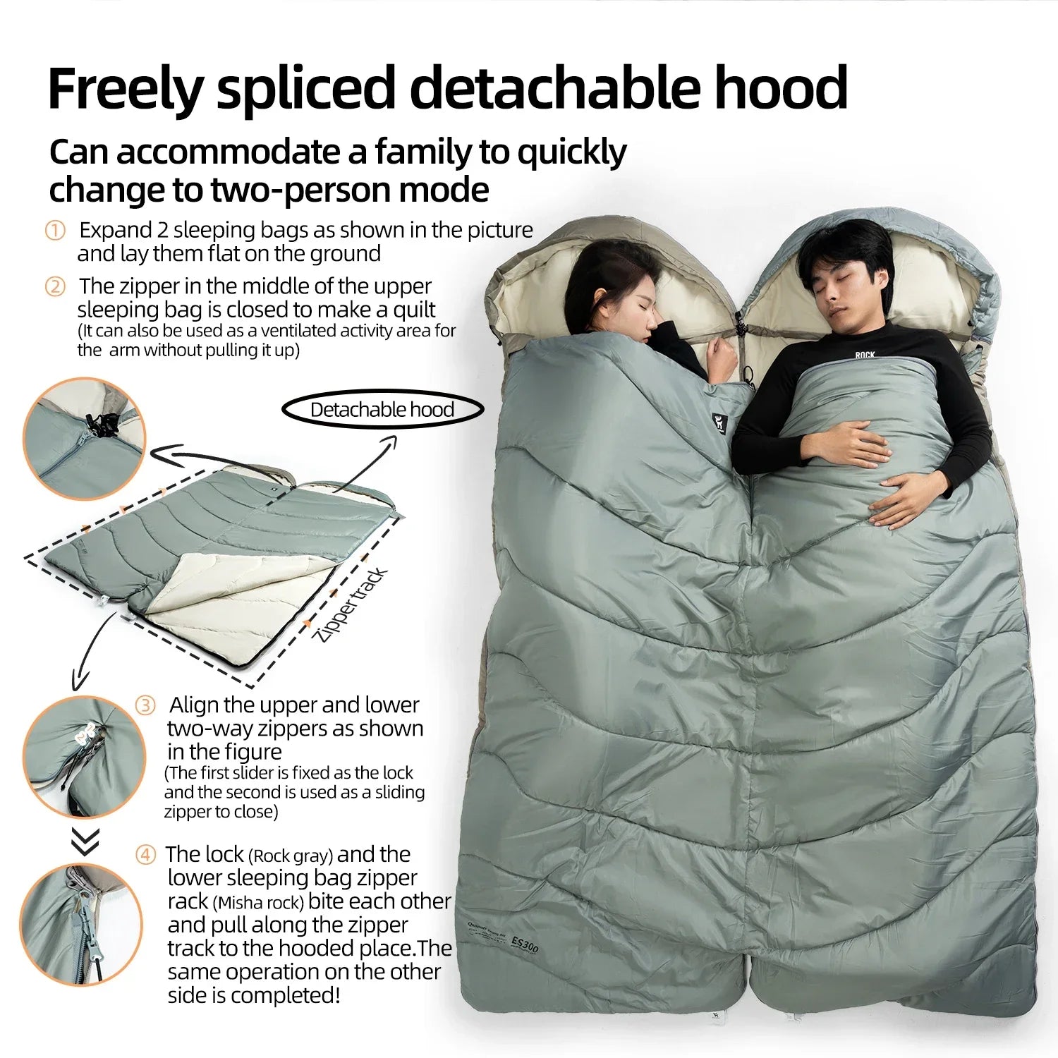 Saco de dormir Qunature para acampar al aire libre, colcha de empalme portátil cálida para el hogar resistente al frío para una sola persona, equipo de Camping