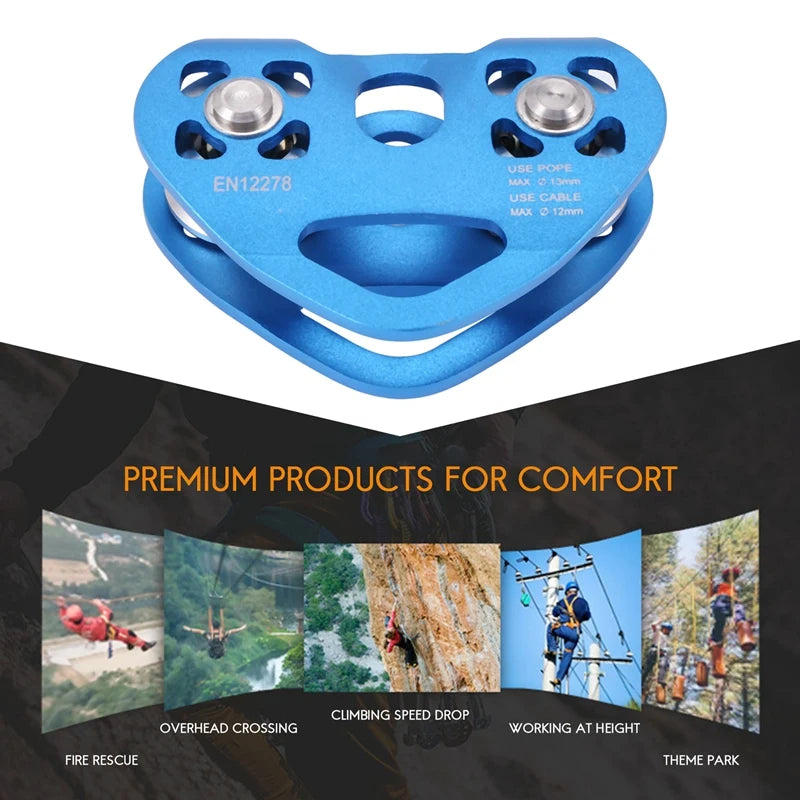 Doble polea de escalada en forma de corazón, dispositivo de escalada de 13Mm, carro Zipline de alta velocidad, 24KN