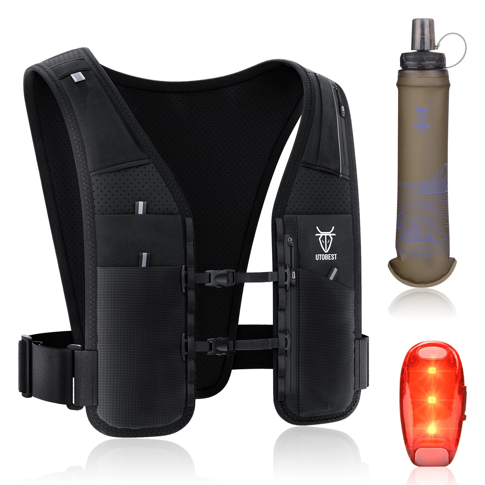 UTOBEST UTR113 Chaleco reflectante de hidratación para correr Soporte ajustable para teléfono para entrenamiento Ciclismo Correr de noche