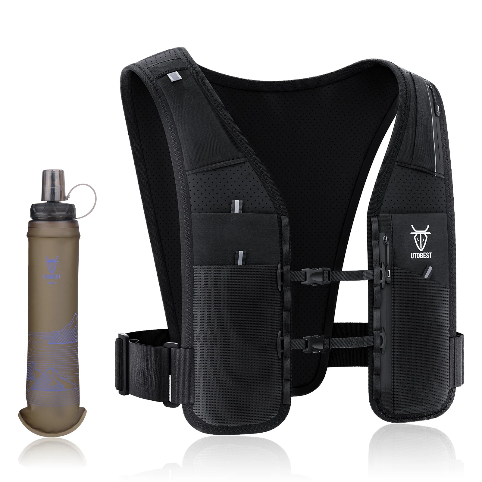 UTOBEST UTR113 Chaleco reflectante de hidratación para correr Soporte ajustable para teléfono para entrenamiento Ciclismo Correr de noche