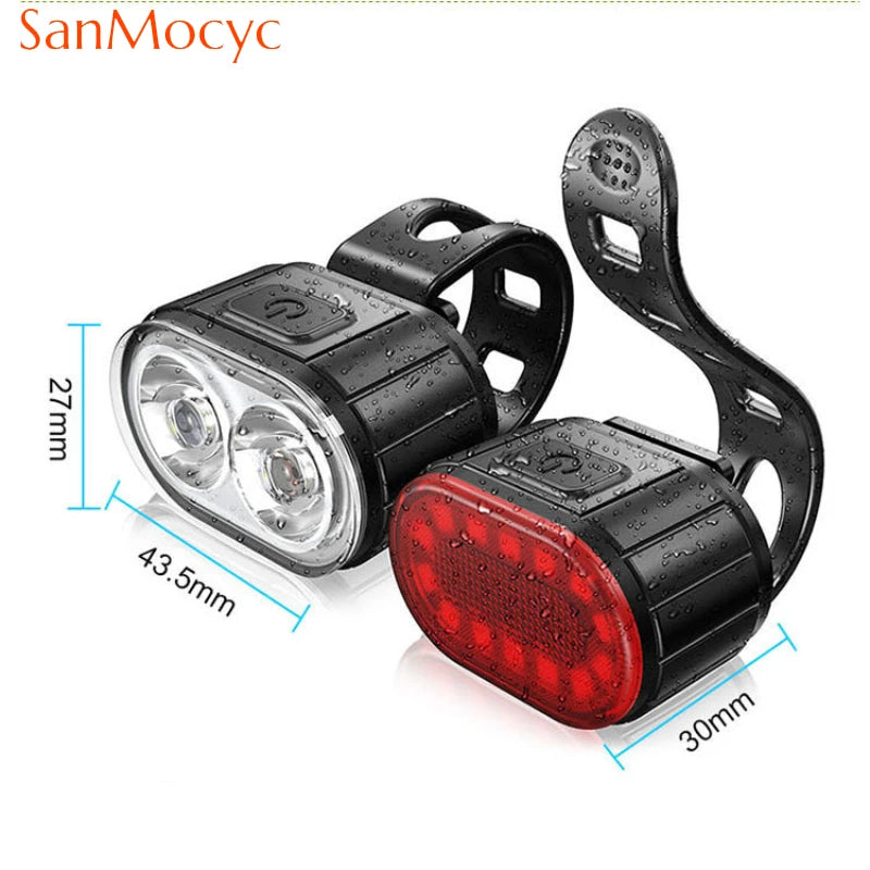 Juego de luces delanteras y traseras para bicicleta, faro con carga USB, resistente al agua, linterna LED, accesorios para bicicleta