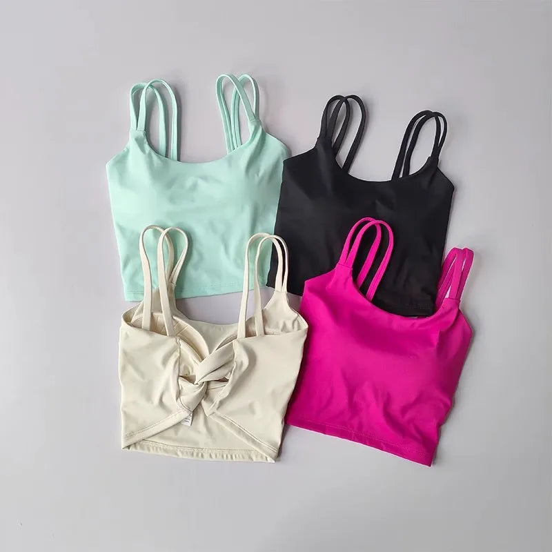 Sujetadores deportivos para mujer, Top deportivo, lencería Sexy, almohadilla fija push-up, sujetador de Yoga, ropa interior anudada en la espalda, chaleco para correr, camisetas de gimnasio