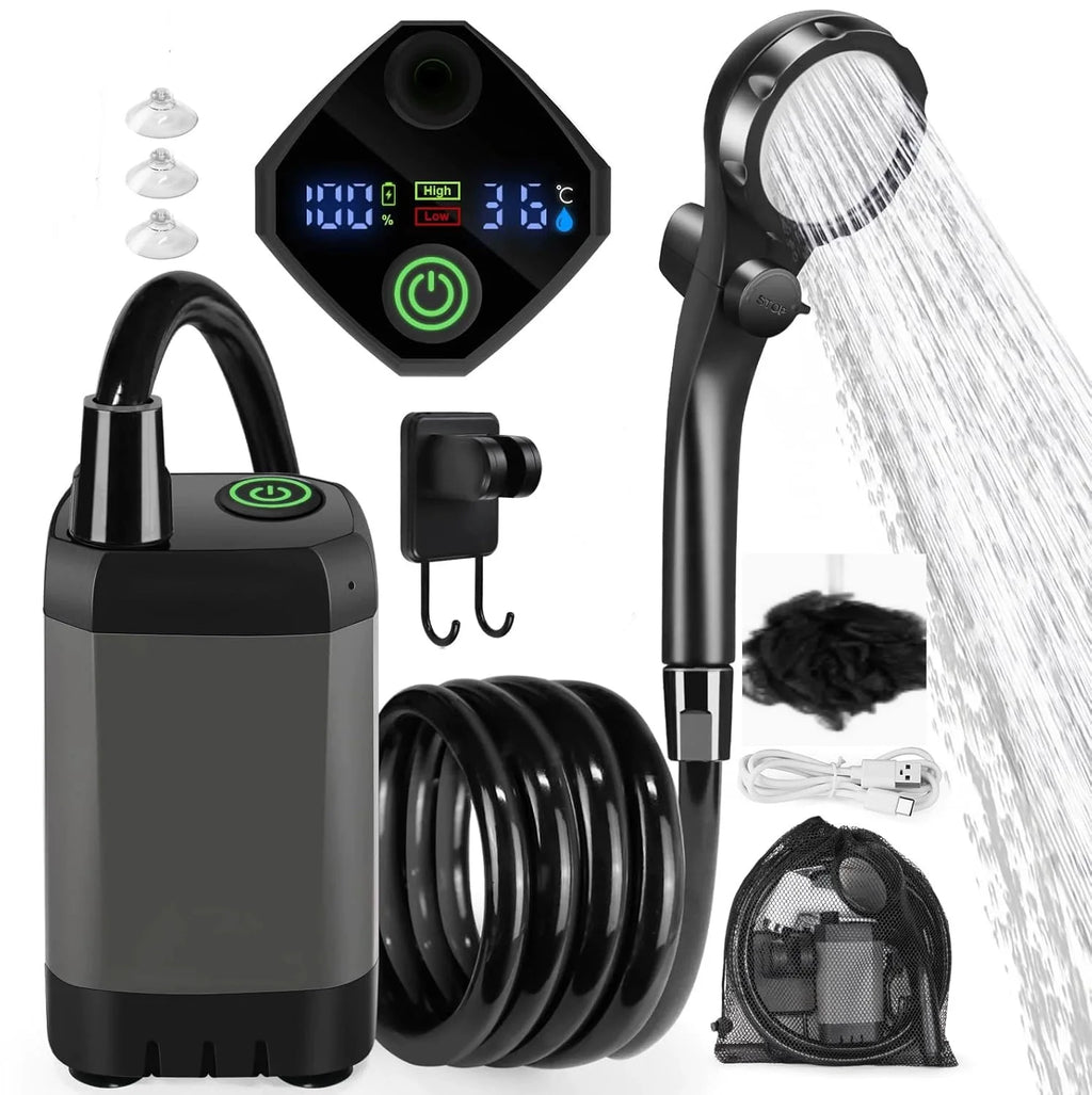 Juego de ducha para acampar al aire libre, 6000mAh, resistente al agua, con pantalla Digital, bomba de ducha eléctrica portátil para senderismo, viajes, riego de mascotas