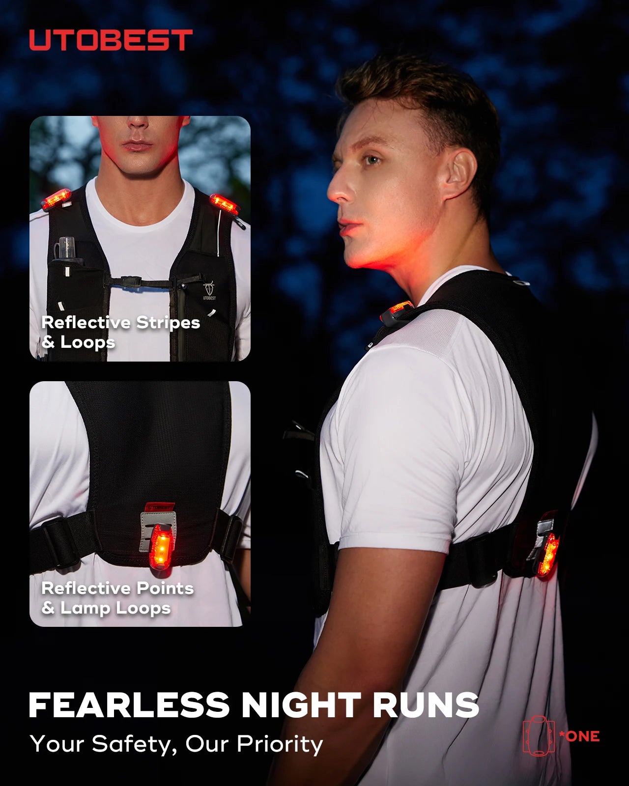 UTOBEST UTR113 Chaleco reflectante de hidratación para correr Soporte ajustable para teléfono para entrenamiento Ciclismo Correr de noche