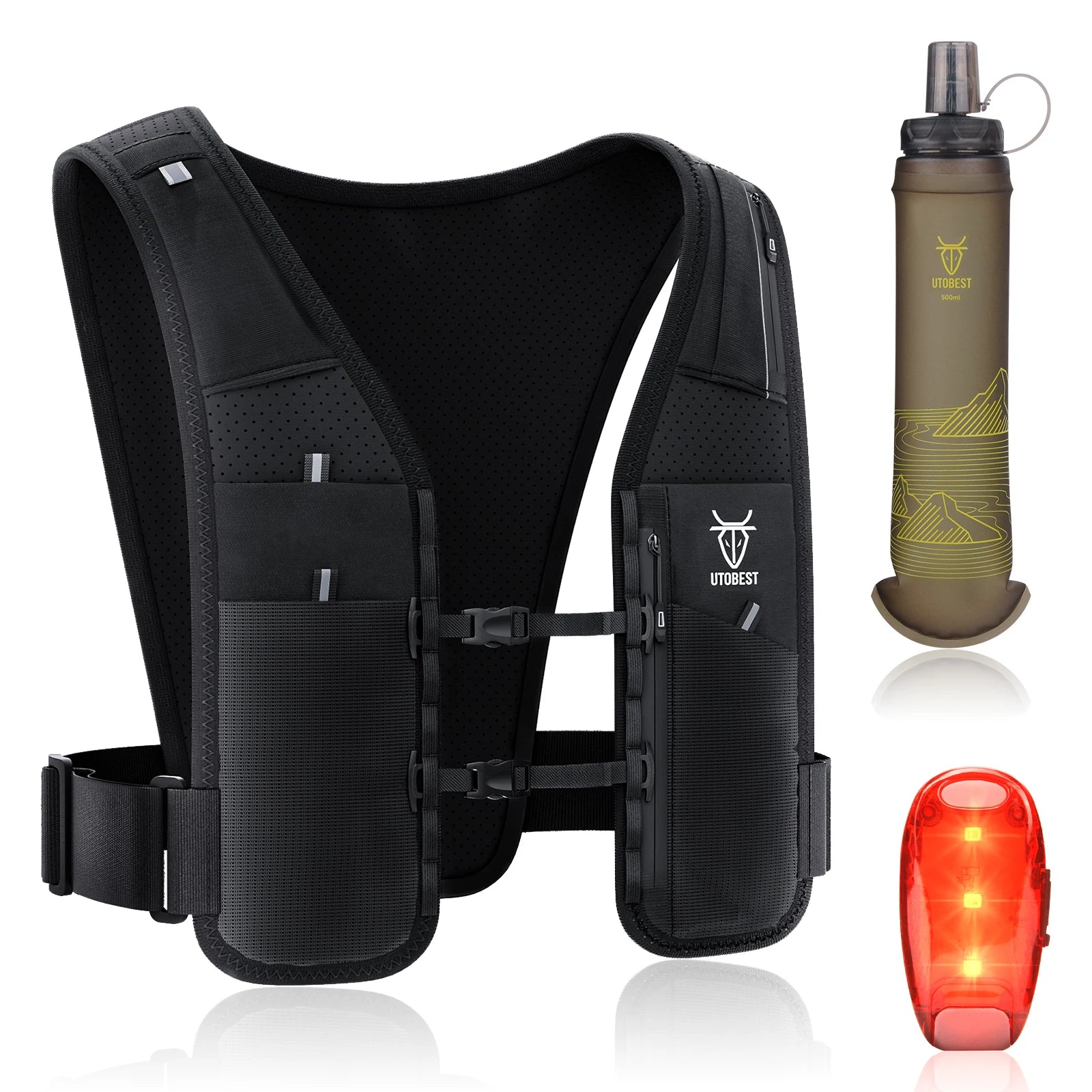 UTOBEST UTR113 Chaleco reflectante de hidratación para correr Soporte ajustable para teléfono para entrenamiento Ciclismo Correr de noche