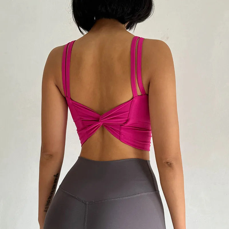 Sujetadores deportivos para mujer, Top deportivo, lencería Sexy, almohadilla fija push-up, sujetador de Yoga, ropa interior anudada en la espalda, chaleco para correr, camisetas de gimnasio