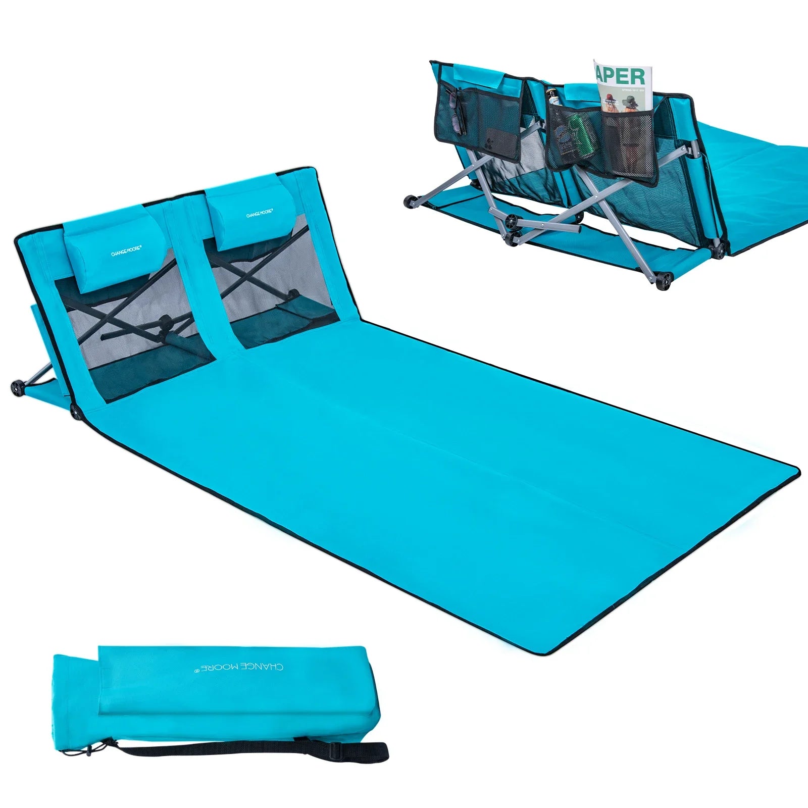 Cama de playa plegable Goture de 1,8 M con reposacabezas, cama ultraligera para exteriores, reclinable, cama plegable de viaje para playa con conducción automática