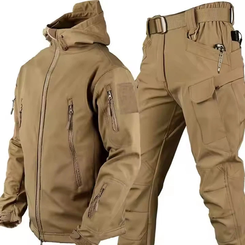 Conjuntos de chaquetas tácticas impermeables unisex, chaqueta de caza y senderismo de concha suave para exteriores, traje de pantalón Cargo de lana, chándales, invierno