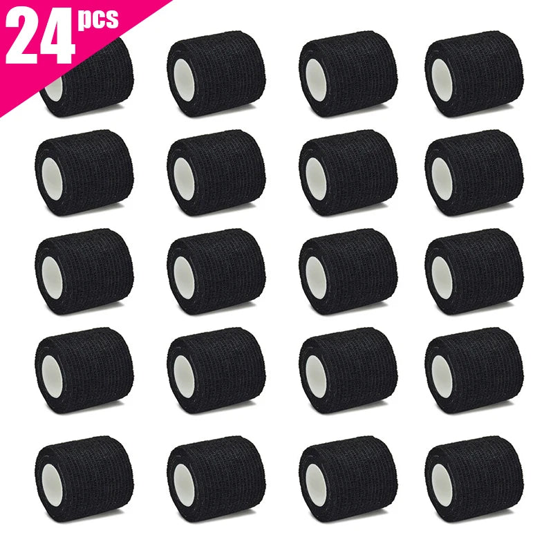 Vendaje deportivo de gasa negra, 6 uds./12 Uds./24 Uds., 5cm x 4,5 m, con vendaje elástico transpirable autoadhesivo para fijar dedos, muñecas