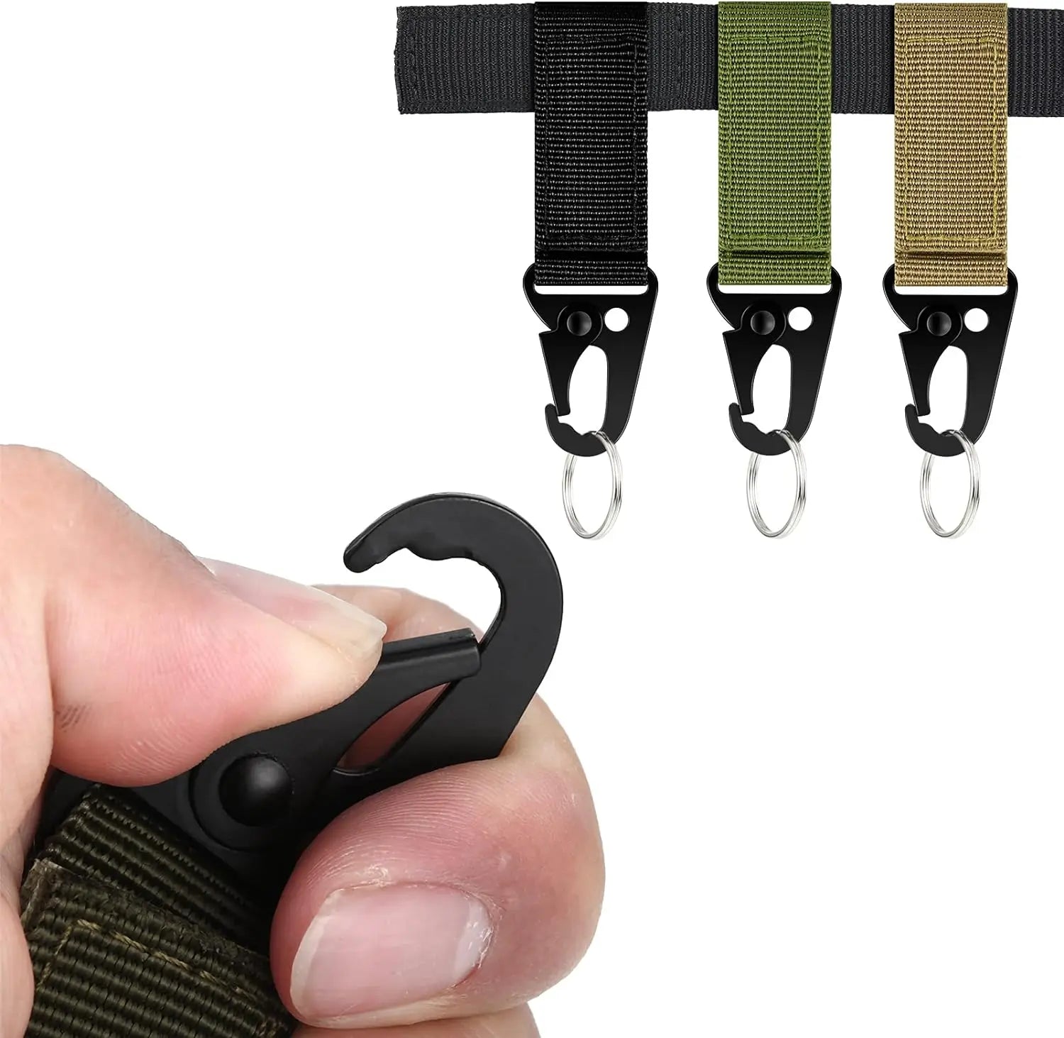 Mosquetón con hebilla de correas de nailon táctico, gancho EDC Molle para mochila, Clip para cinturón, llavero, colgador para acampar y escalar al aire libre, 3 uds.