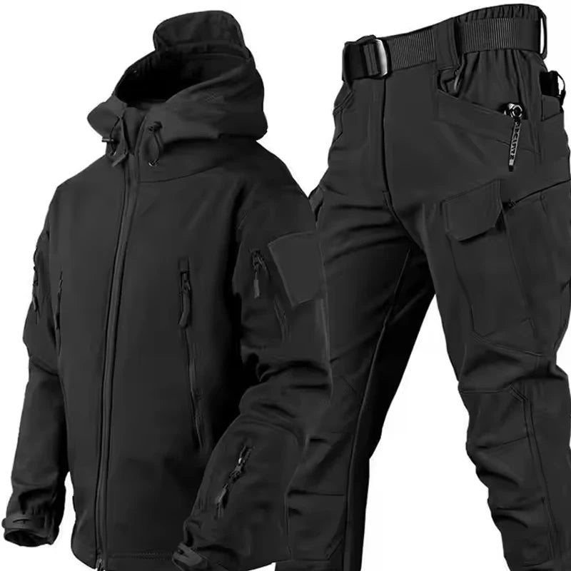 Conjuntos de chaquetas tácticas impermeables unisex, chaqueta de caza y senderismo de concha suave para exteriores, traje de pantalón Cargo de lana, chándales, invierno
