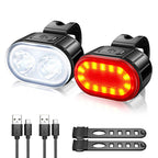 Juego de luces delanteras y traseras para bicicleta, faro con carga USB, resistente al agua, linterna LED, accesorios para bicicleta