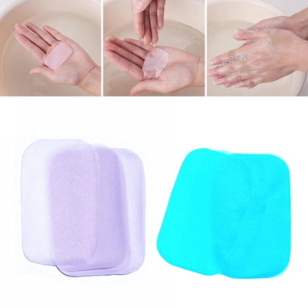 Papel de jabón portátil de 20 piezas, escamas de papel de jabón desechables, limpieza de manos para cocina, inodoro, viajes al aire libre, Camping y senderismo