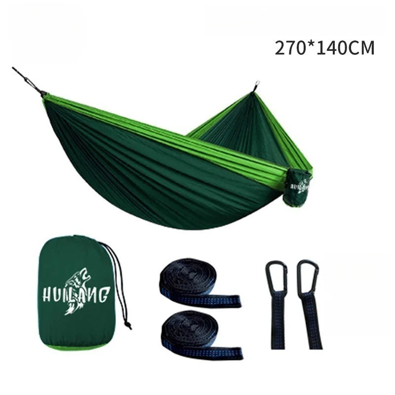 Hamacas portátiles de 270x140cm, tela de paracaídas de Color nailon, tamaño individual y doble, para acampar al aire libre, senderismo, jardín