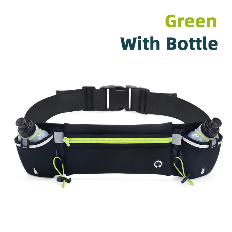 Riñonera para correr y rastreo de maratón para teléfono, botella de agua, riñonera deportiva para Fitness, cinturón para correr con dos bolsillos, riñonera para hombres y mujeres