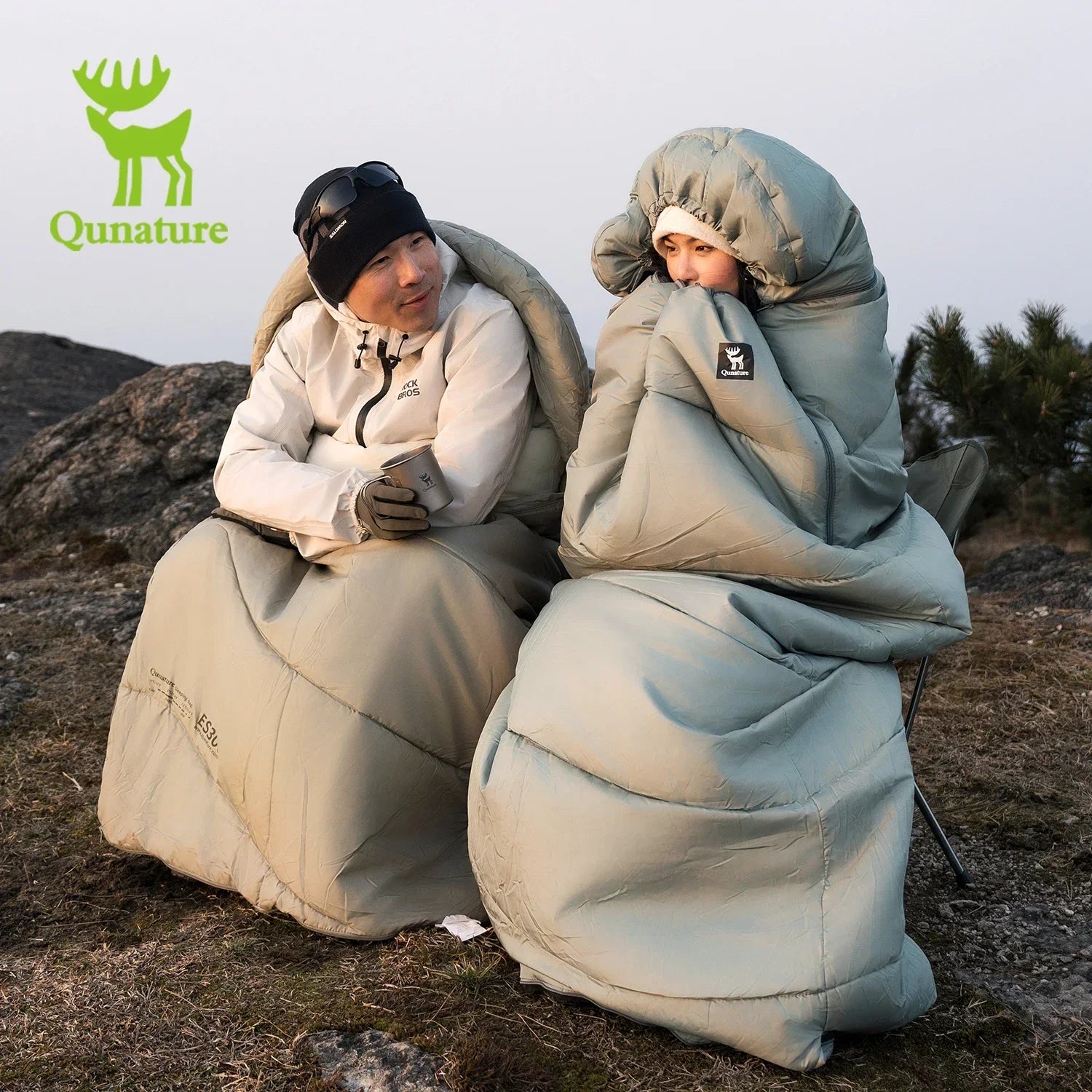 Saco de dormir Qunature para acampar al aire libre, colcha de empalme portátil cálida para el hogar resistente al frío para una sola persona, equipo de Camping