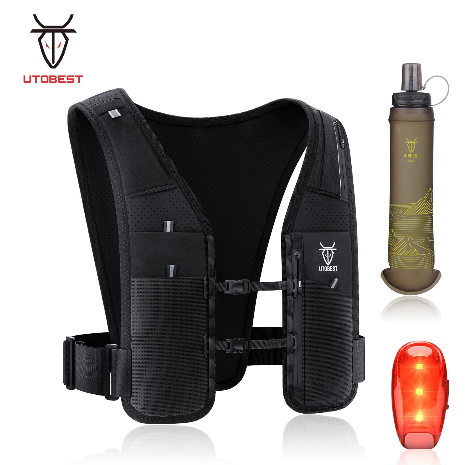 UTOBEST UTR113 Chaleco reflectante de hidratación para correr Soporte ajustable para teléfono para entrenamiento Ciclismo Correr de noche