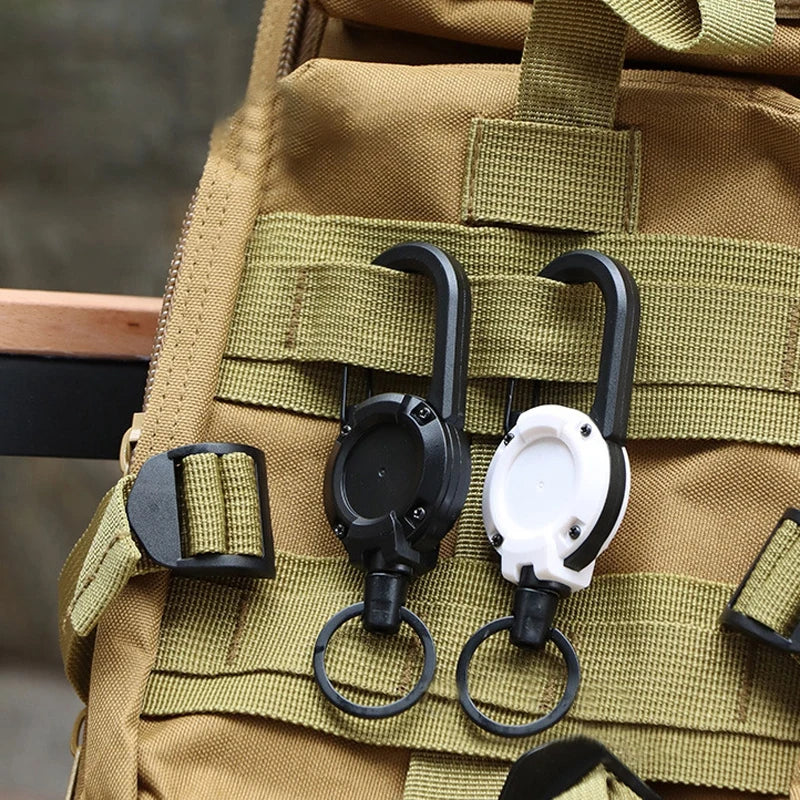LLavero de cuerda de alambre retráctil para exteriores, mochila, llavero antipérdida con cuerda antirrobo de resorte, equipo de escalada para acampar