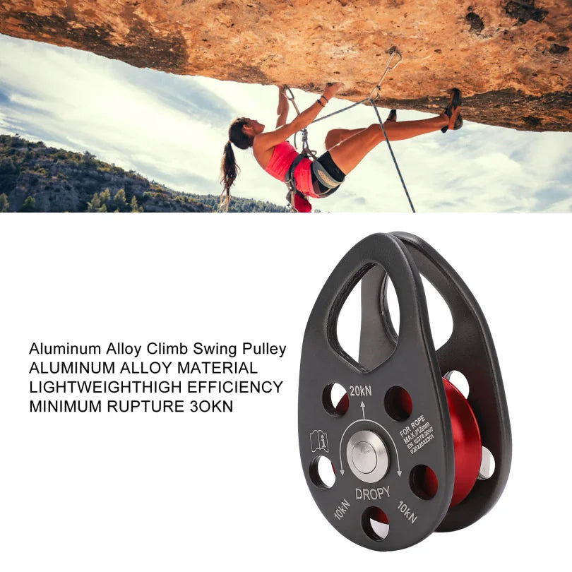 Polea de escalada en roca, polea de escalada en roca, aleación de aluminio, 20KN, ligera, portátil, resistente, polea oscilante fija individual