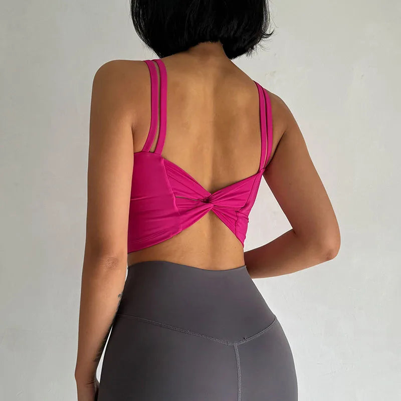Sujetadores deportivos para mujer, Top deportivo, lencería Sexy, almohadilla fija push-up, sujetador de Yoga, ropa interior anudada en la espalda, chaleco para correr, camisetas de gimnasio