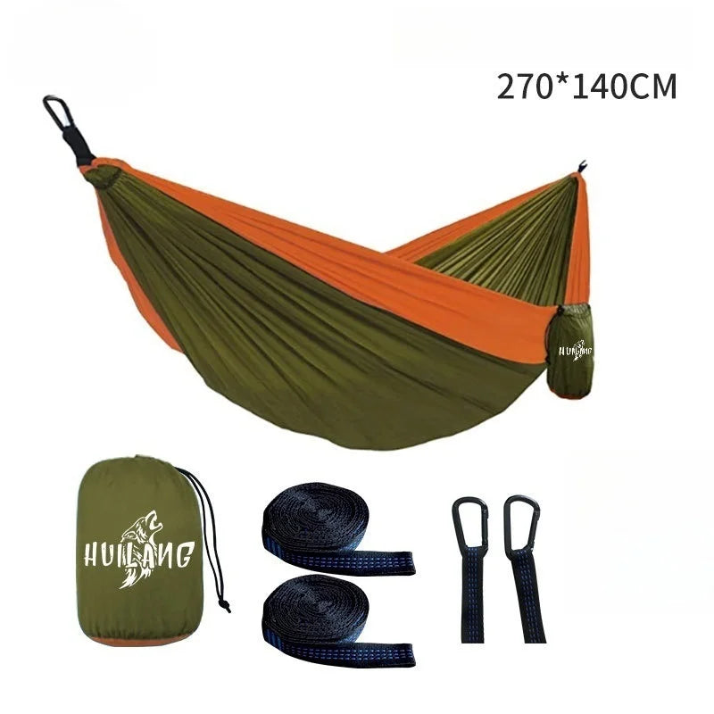 Hamacas portátiles de 270x140cm, tela de paracaídas de Color nailon, tamaño individual y doble, para acampar al aire libre, senderismo, jardín
