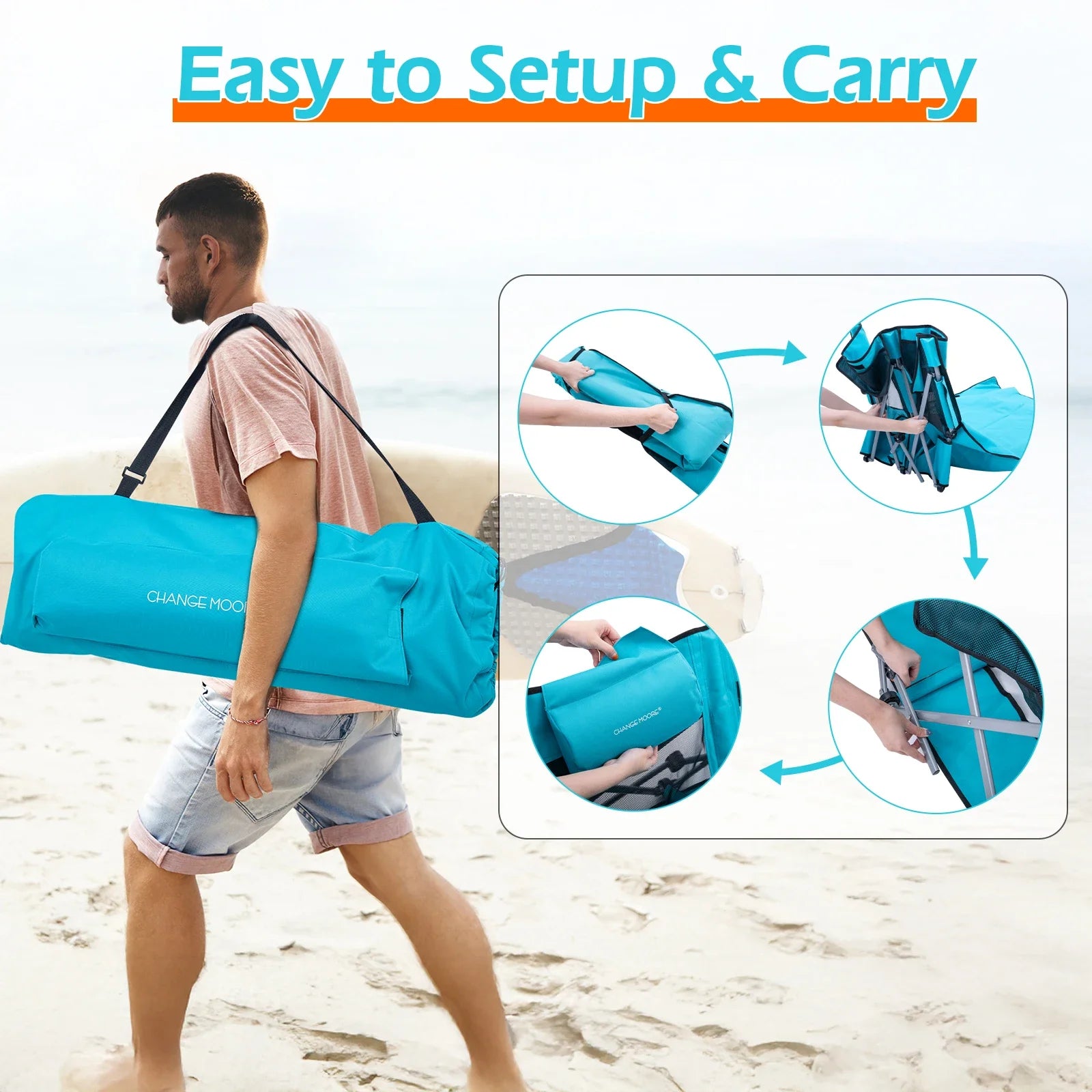 Cama de playa plegable Goture de 1,8 M con reposacabezas, cama ultraligera para exteriores, reclinable, cama plegable de viaje para playa con conducción automática
