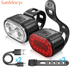 Juego de luces delanteras y traseras para bicicleta, faro con carga USB, resistente al agua, linterna LED, accesorios para bicicleta