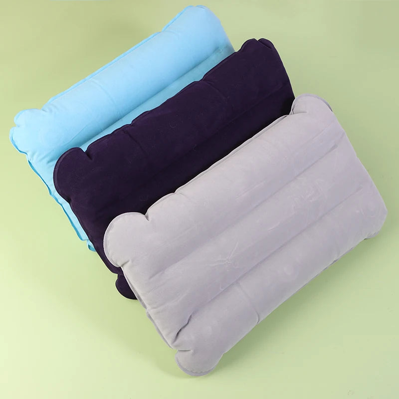 Almohada inflable portátil de PVC flocado, almohada de aire para dormir para acampar, viajes, senderismo al aire libre, vuelo, almohada plegable para reposacabezas