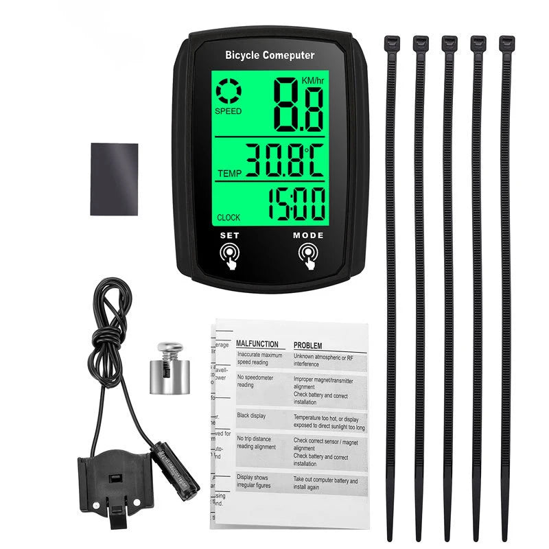 Velocímetro para bicicleta, odómetro, pantalla LCD, velocímetro de ciclismo con cable, velocímetro para bicicleta de montaña, accesorios para bicicleta