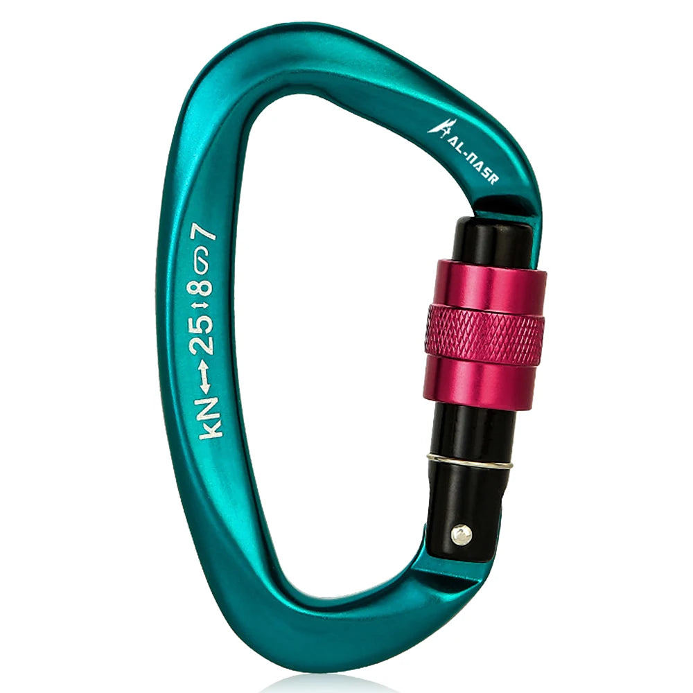 Mosquetón profesional en forma de D de 25KN, mosquetón de bloqueo de tornillo para puerta, equipo de escalada y rappel, equipo rápido, herramientas EDC para exteriores