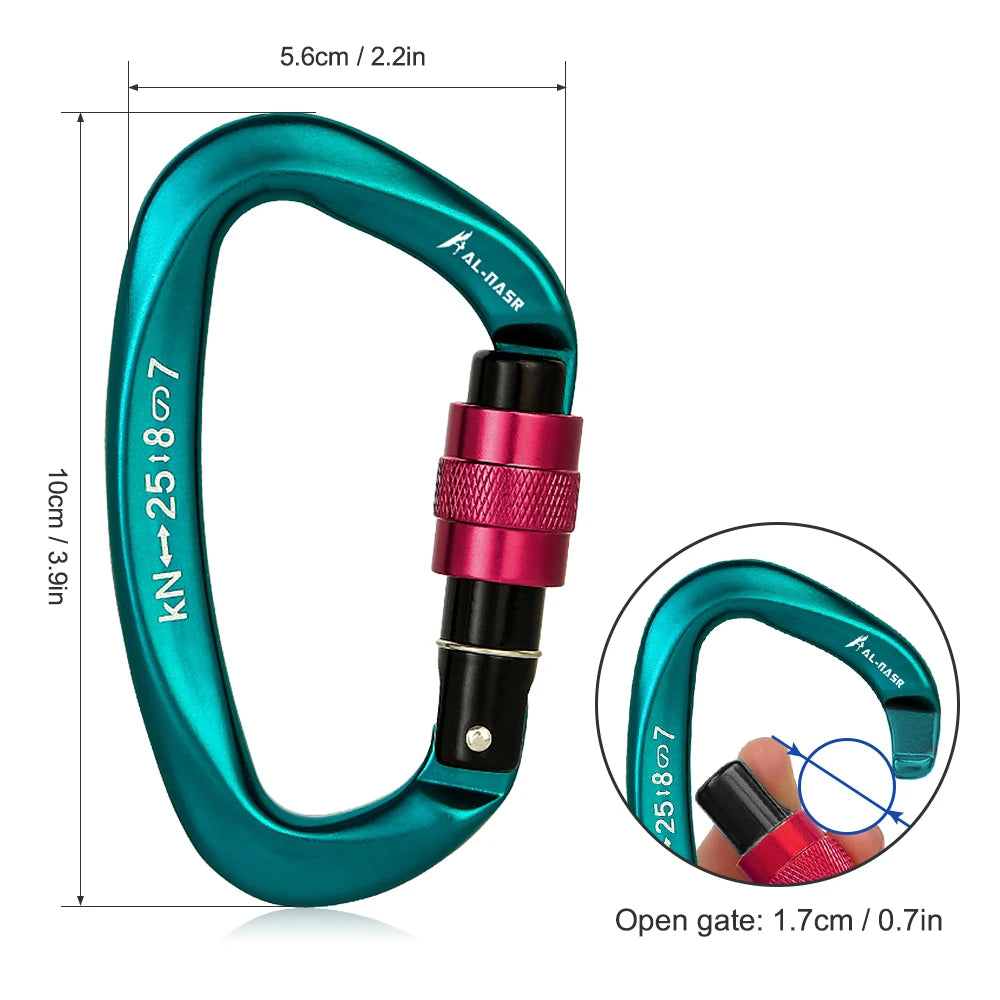 Mosquetón profesional en forma de D de 25KN, mosquetón de bloqueo de tornillo para puerta, equipo de escalada y rappel, equipo rápido, herramientas EDC para exteriores